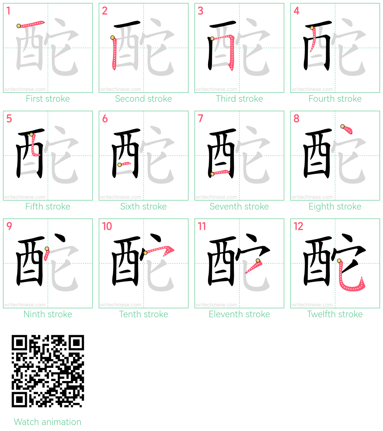 酡 step-by-step stroke order diagrams