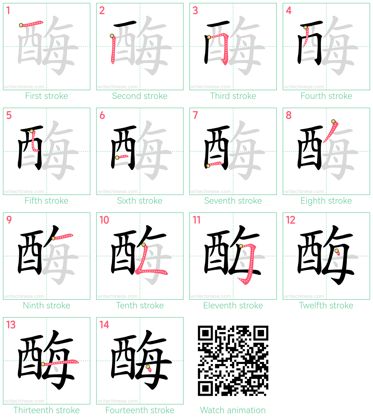 酶 step-by-step stroke order diagrams