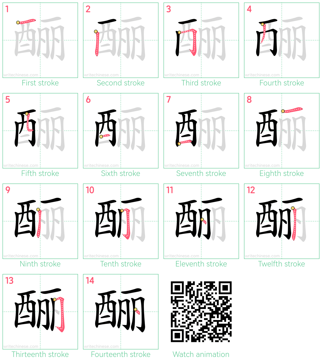 酾 step-by-step stroke order diagrams