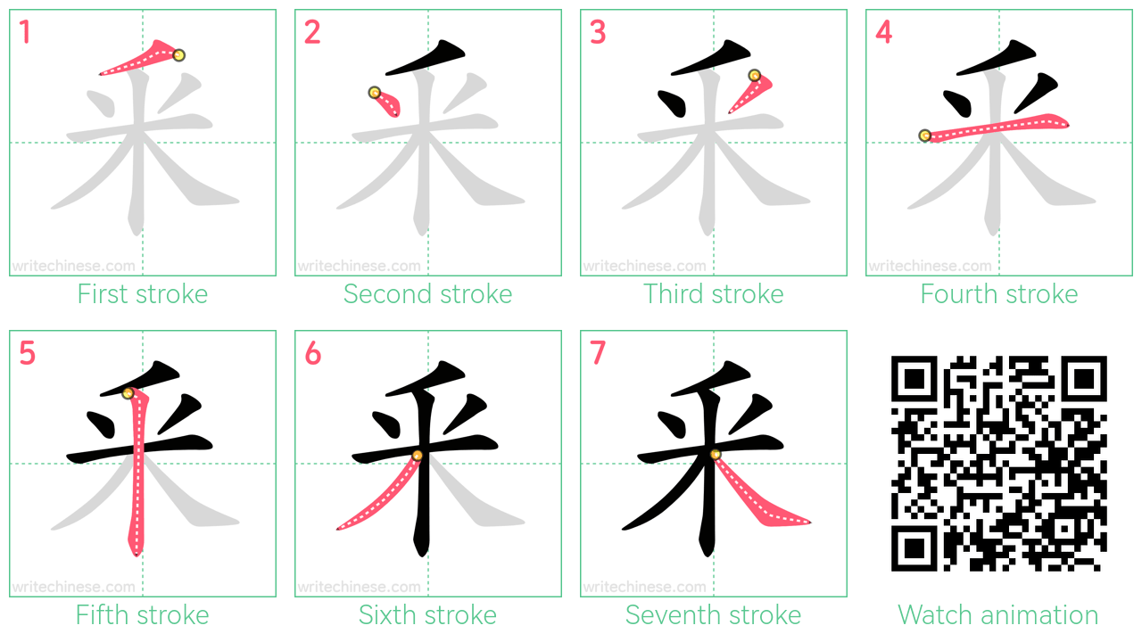 釆 step-by-step stroke order diagrams