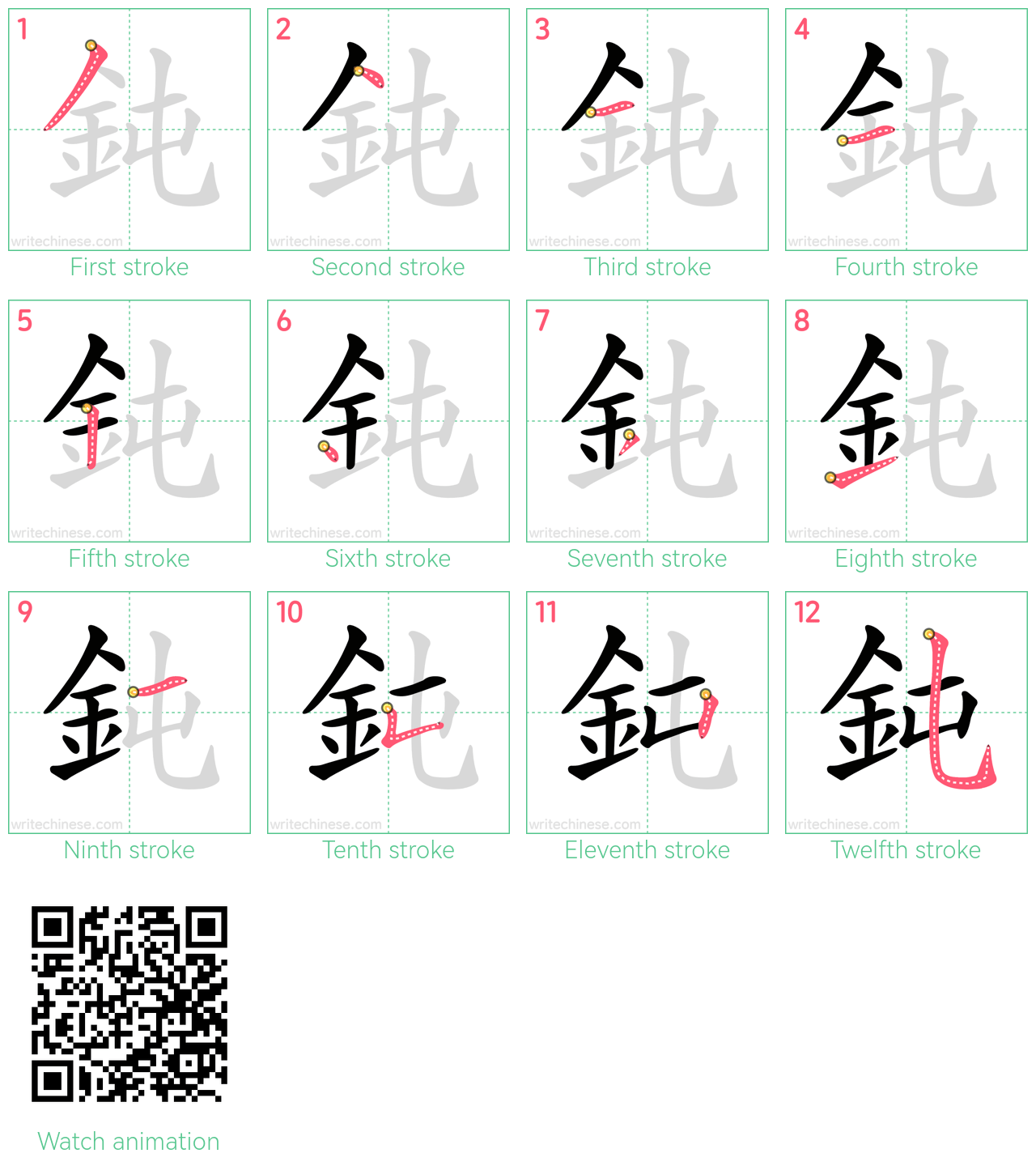 鈍 step-by-step stroke order diagrams