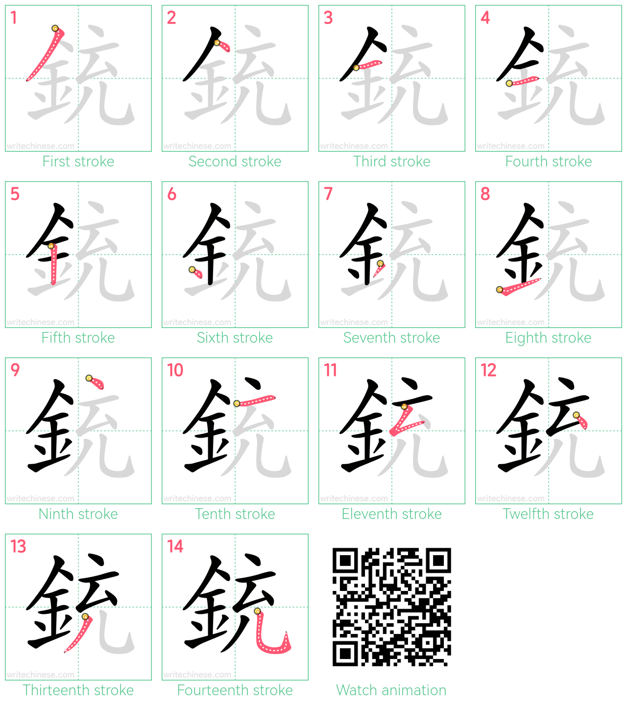 銃 step-by-step stroke order diagrams