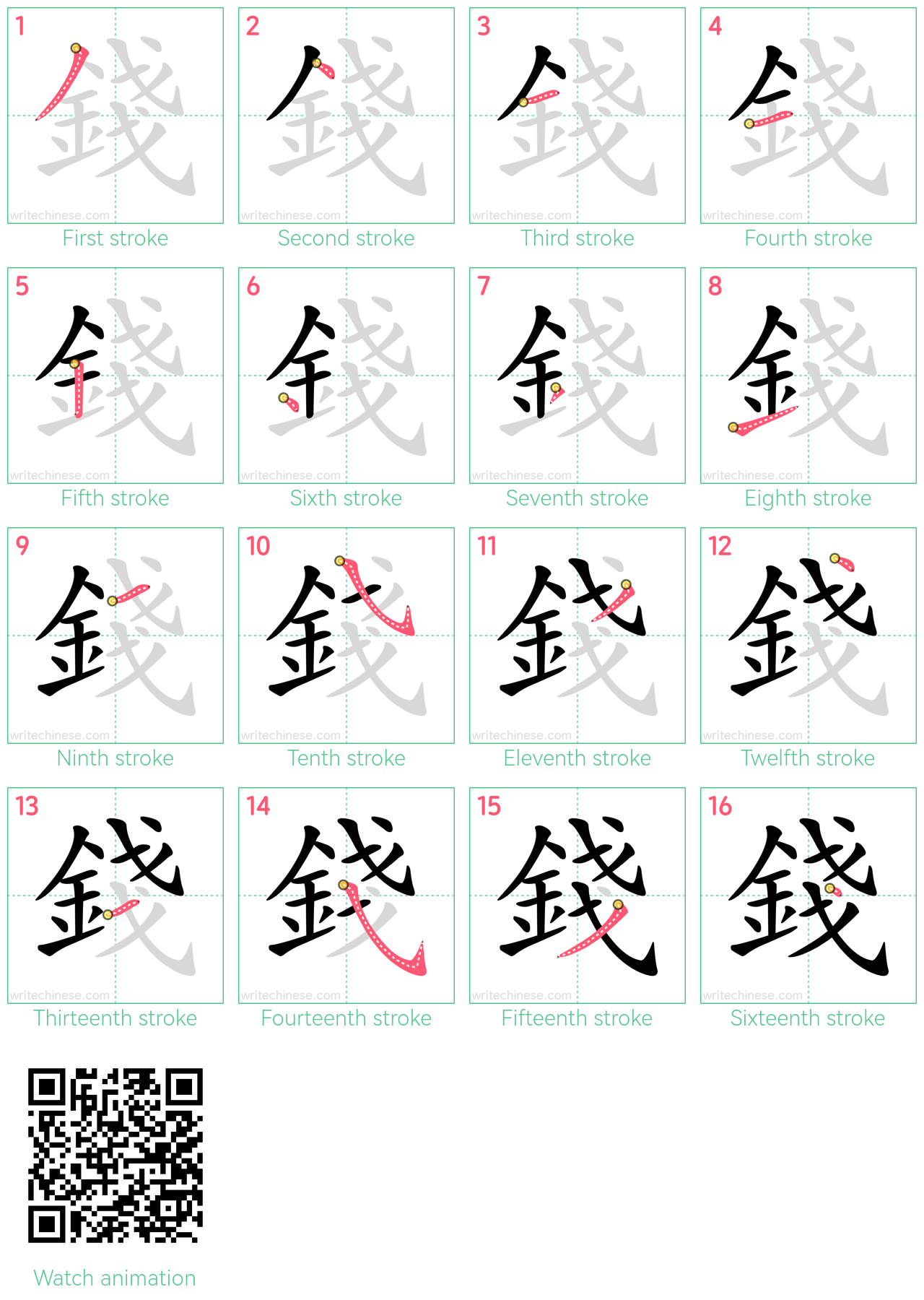 錢 step-by-step stroke order diagrams