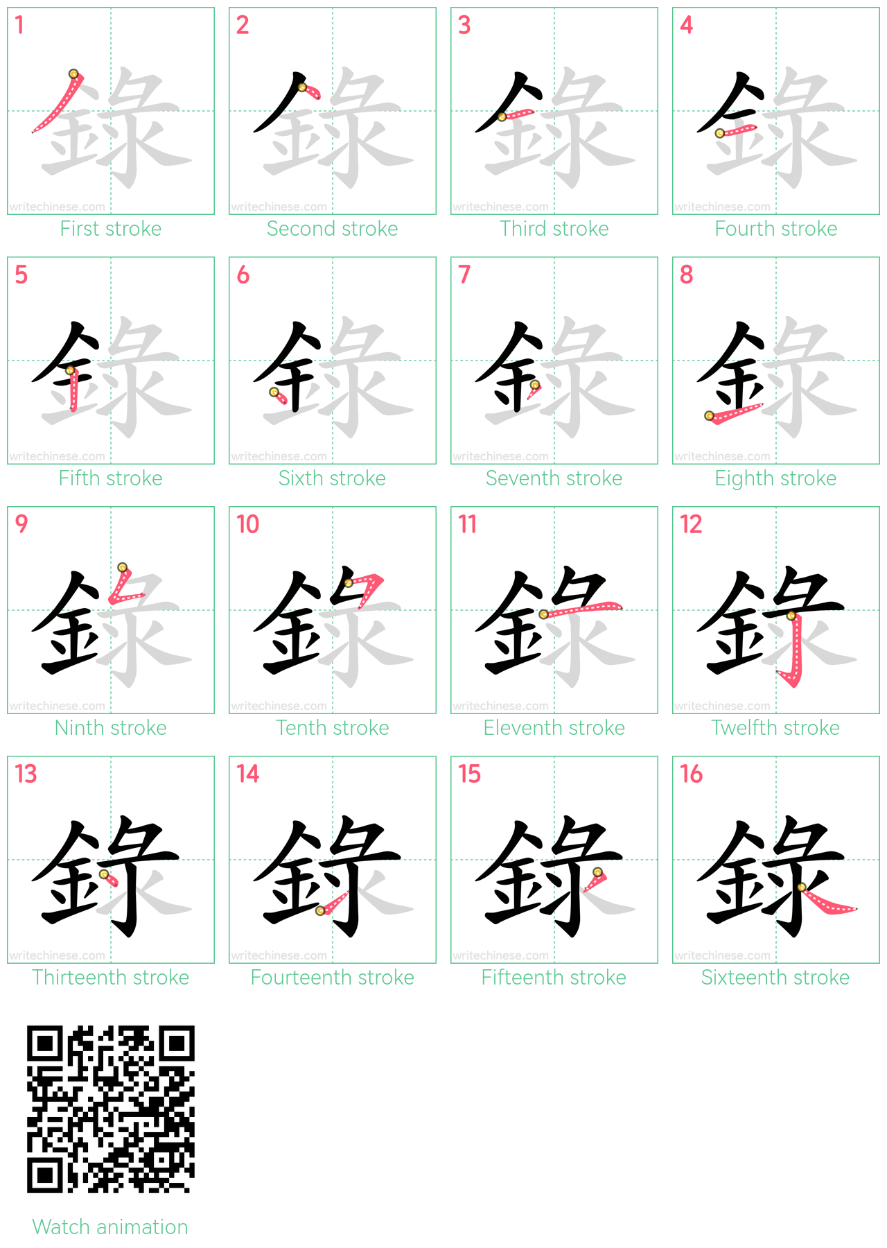 録 step-by-step stroke order diagrams