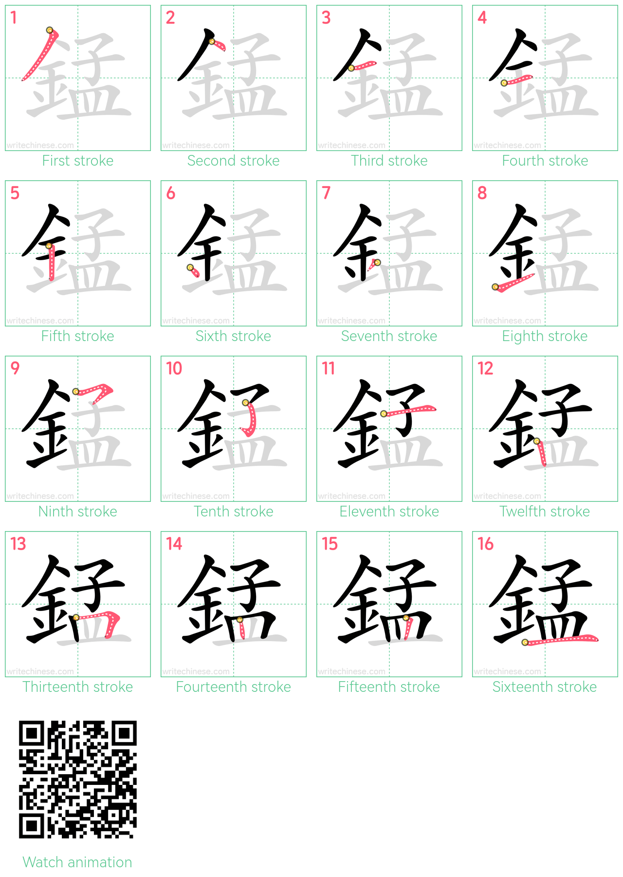 錳 step-by-step stroke order diagrams
