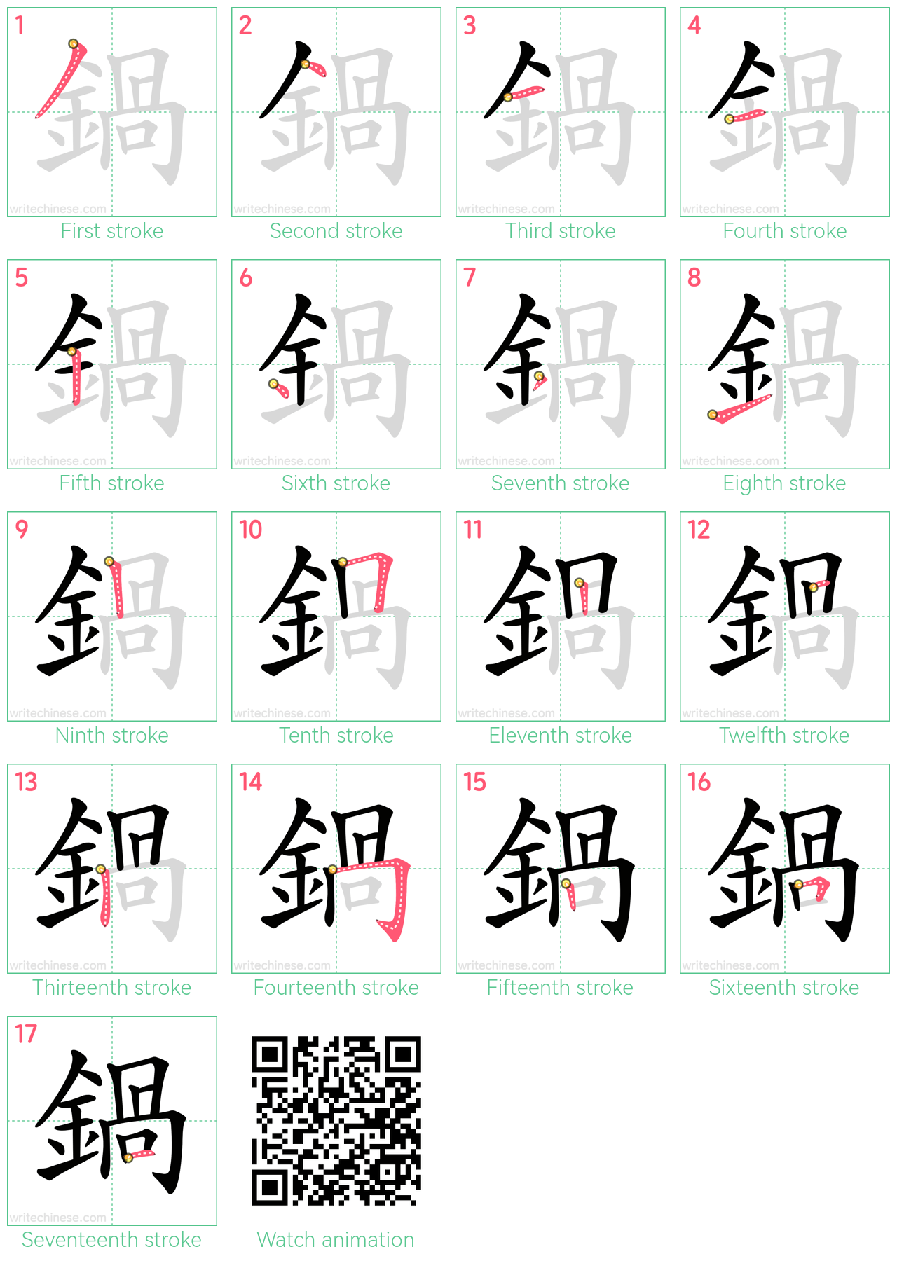 鍋 step-by-step stroke order diagrams