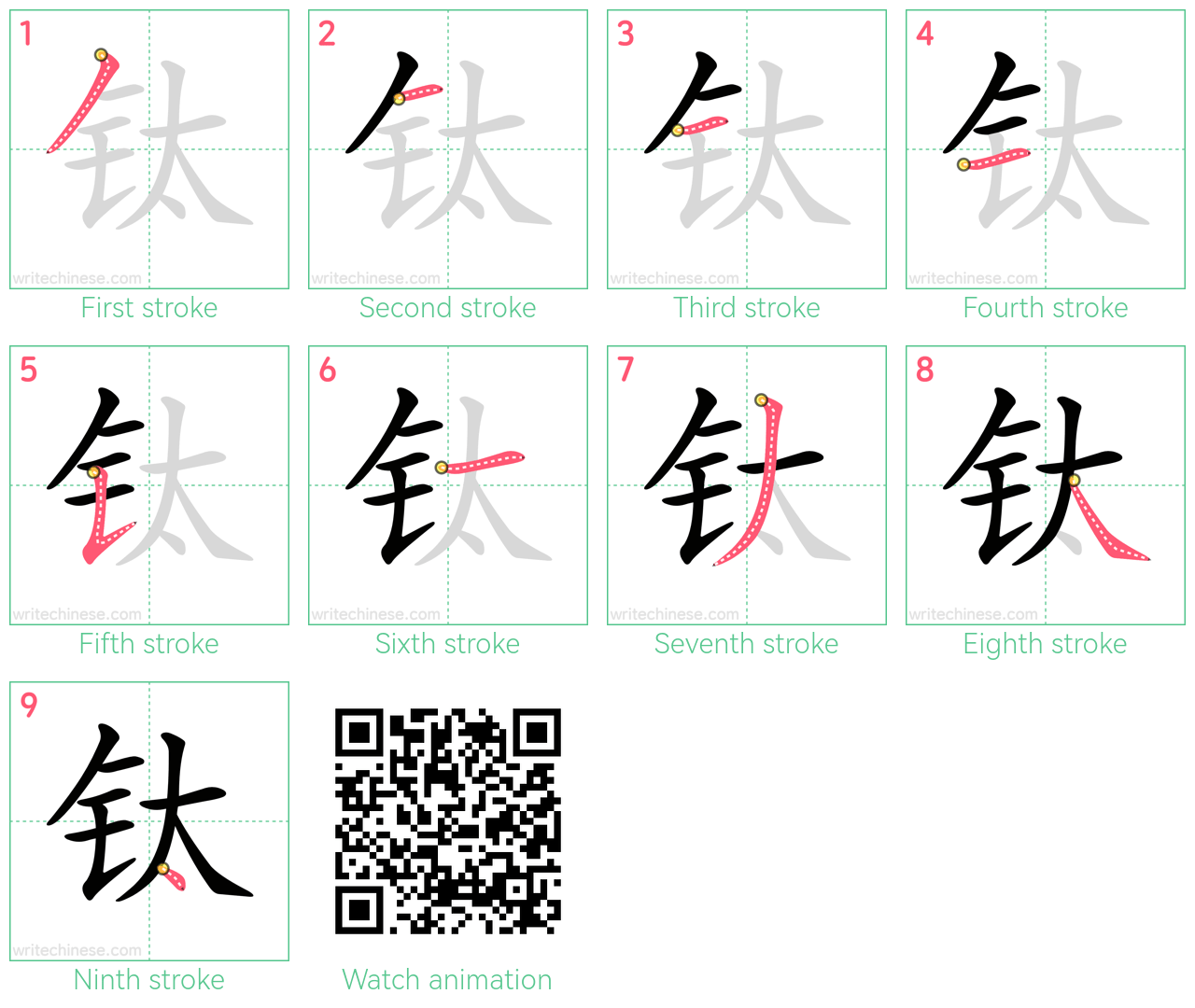 钛 step-by-step stroke order diagrams
