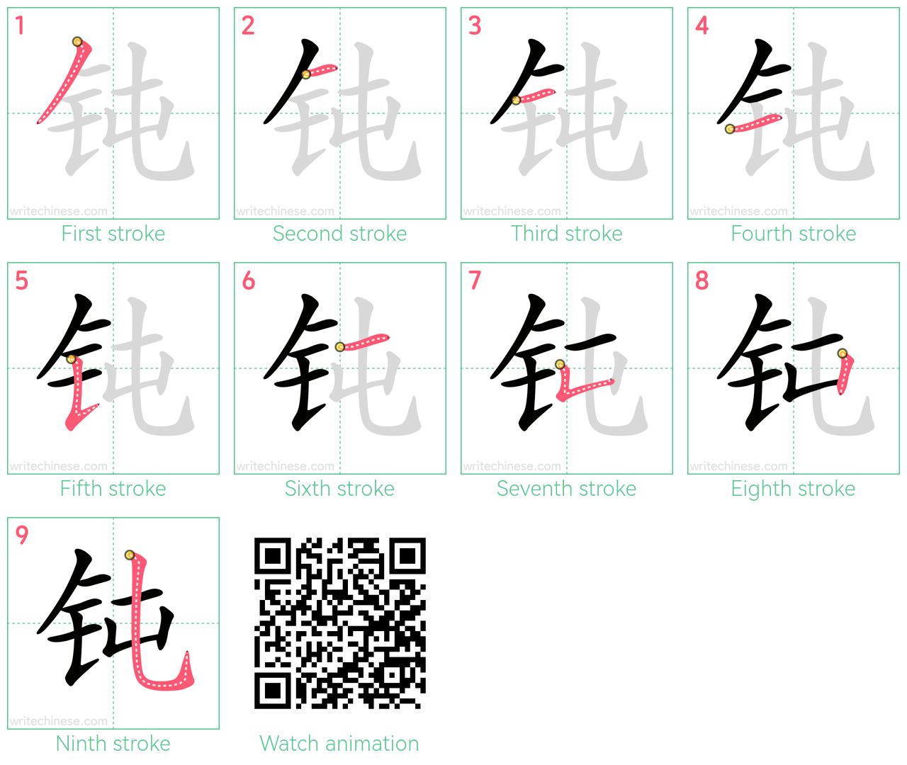 钝 step-by-step stroke order diagrams
