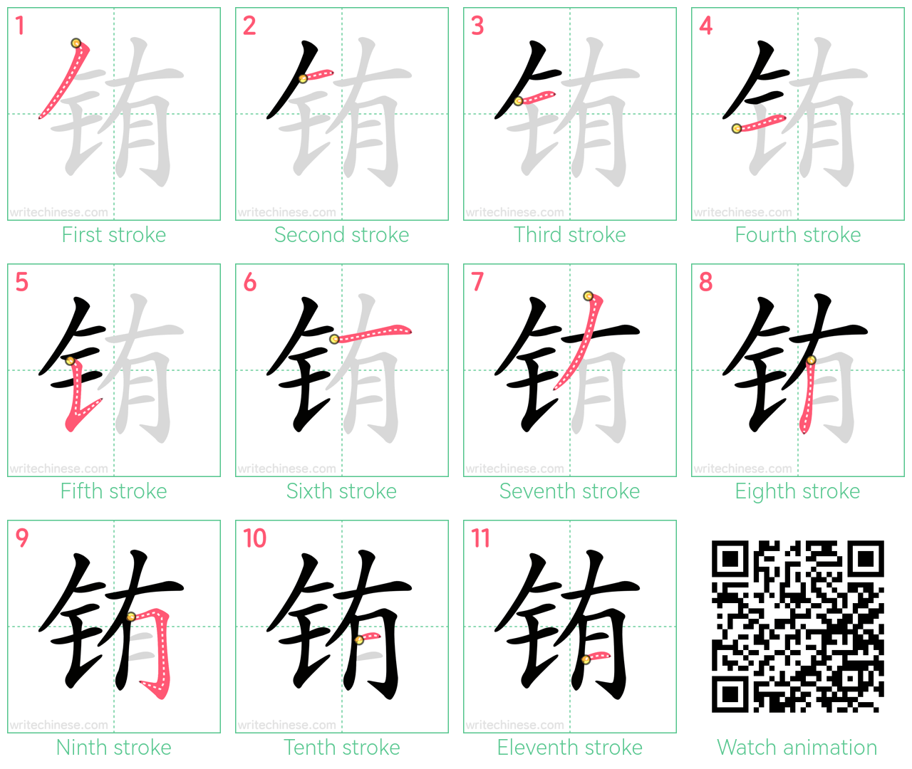 铕 step-by-step stroke order diagrams