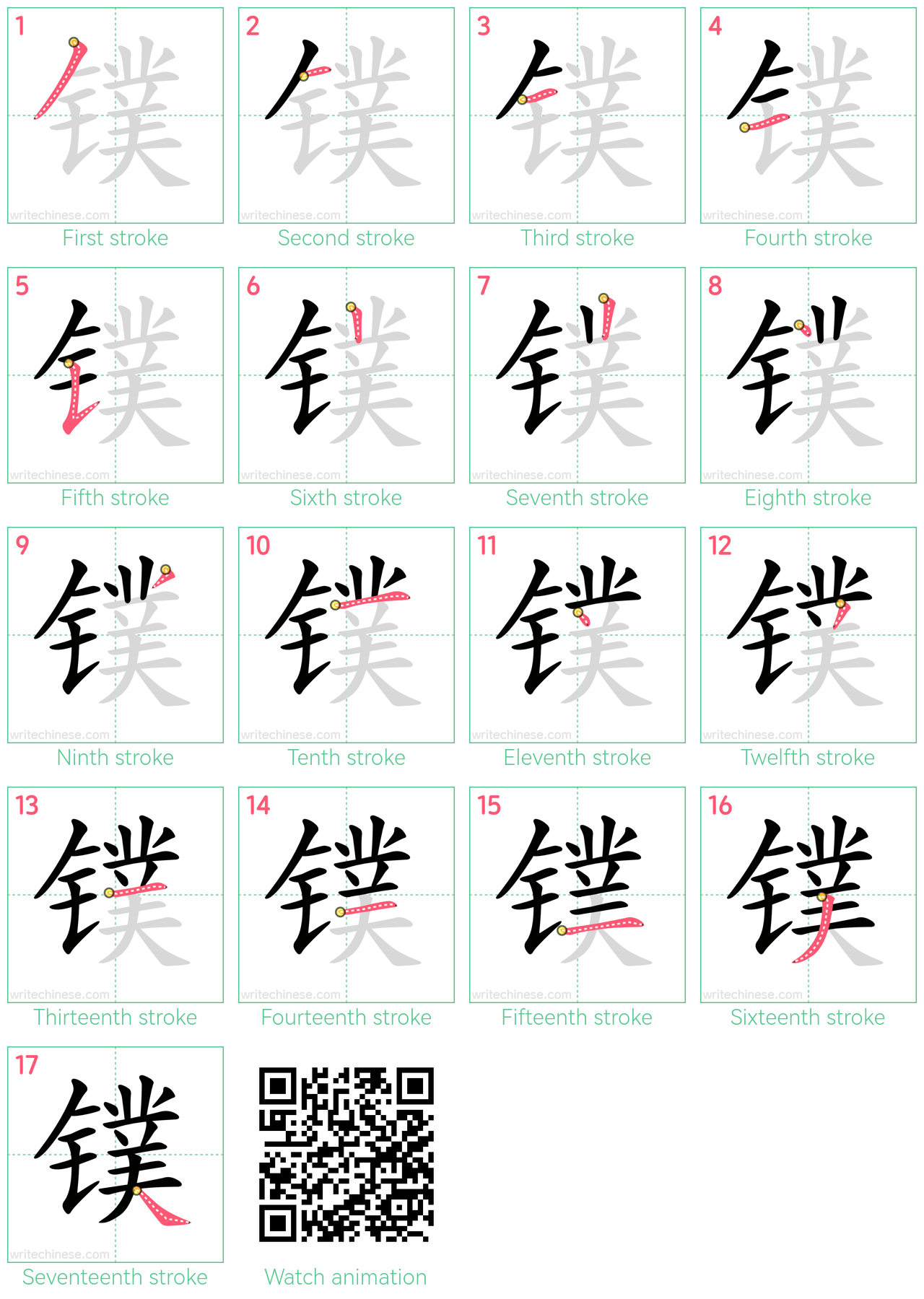 镤 step-by-step stroke order diagrams