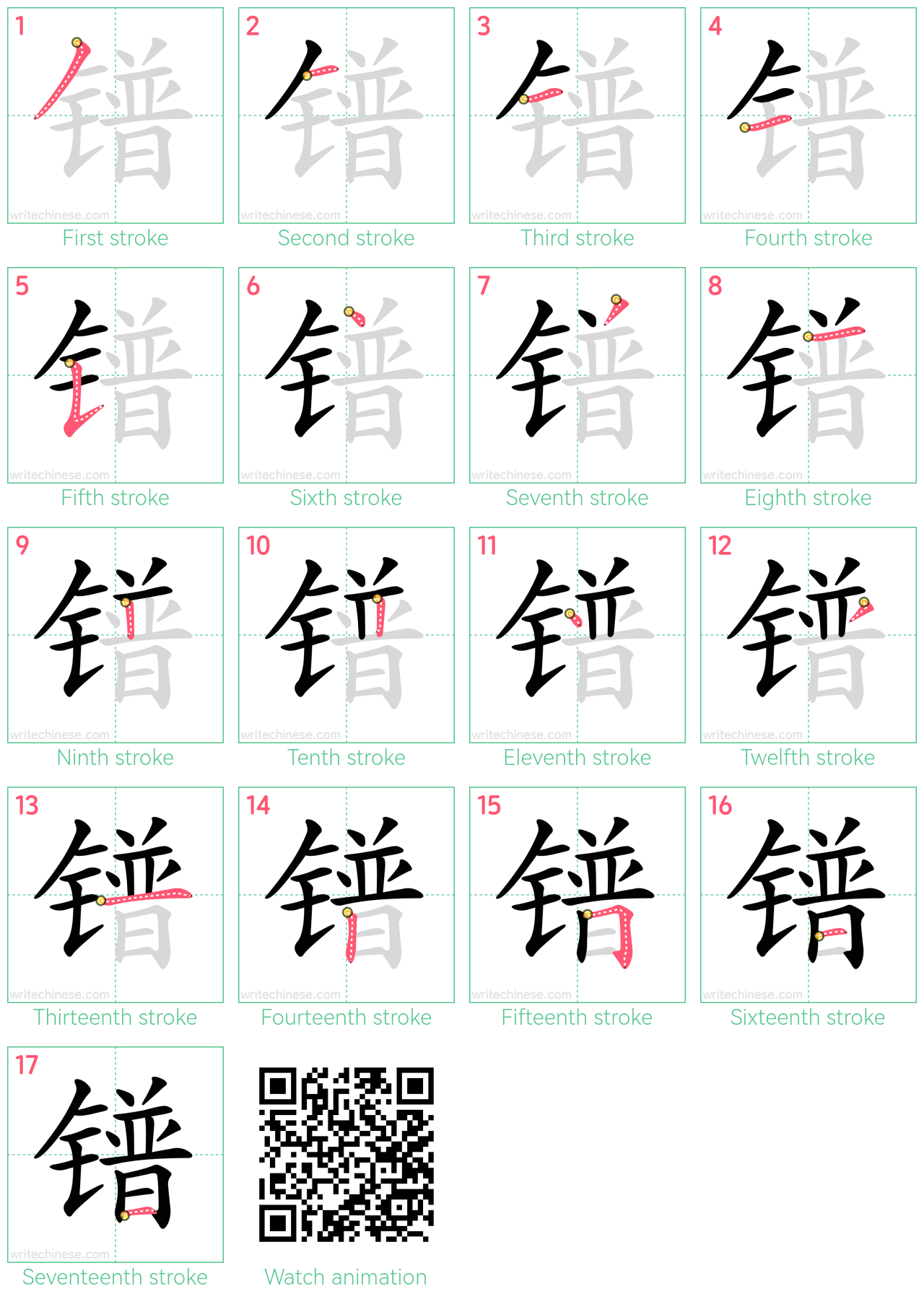 镨 step-by-step stroke order diagrams