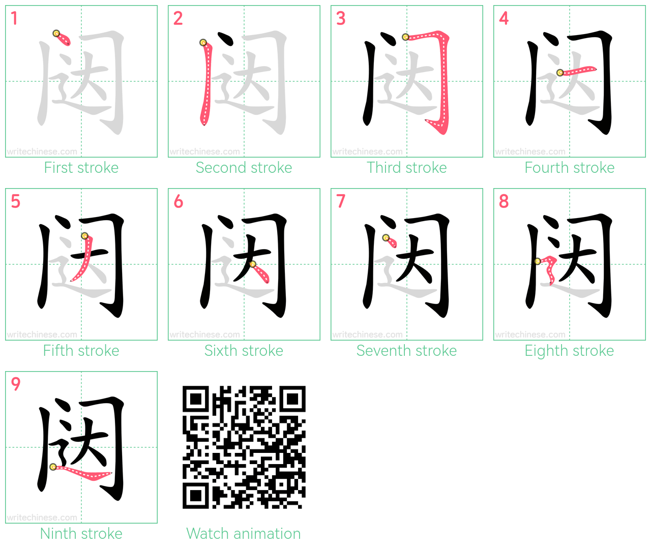 闼 step-by-step stroke order diagrams