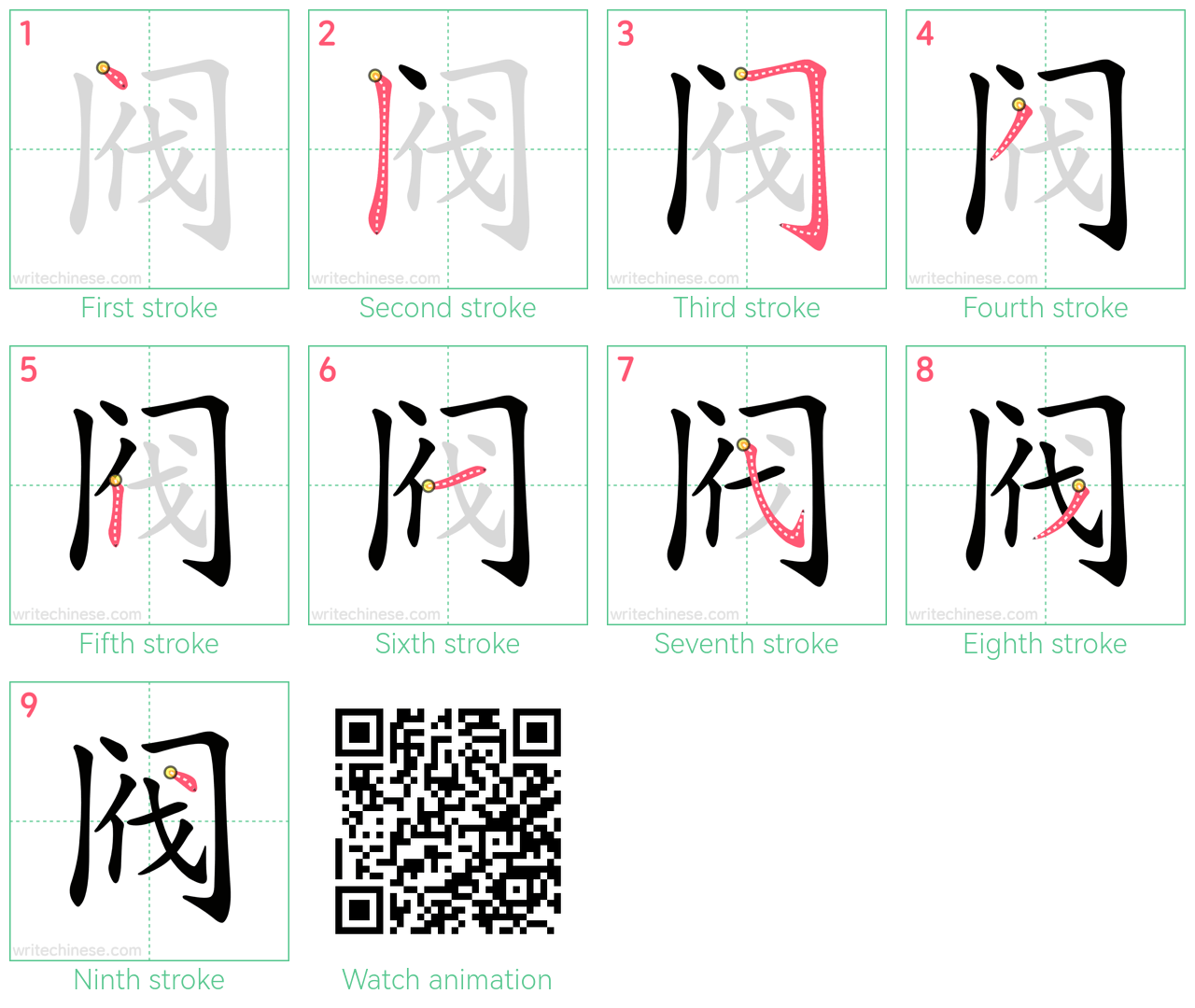 阀 step-by-step stroke order diagrams