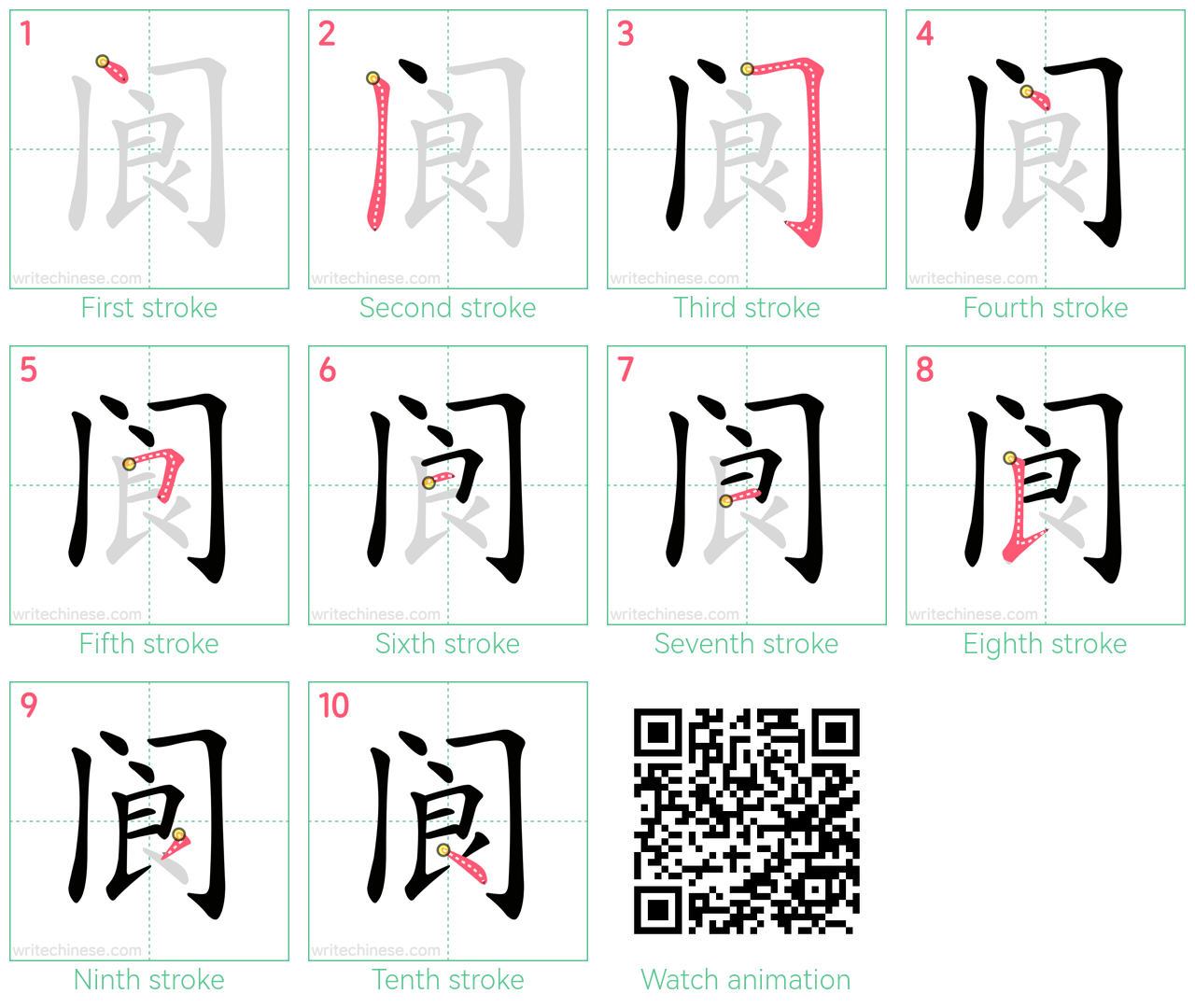 阆 step-by-step stroke order diagrams