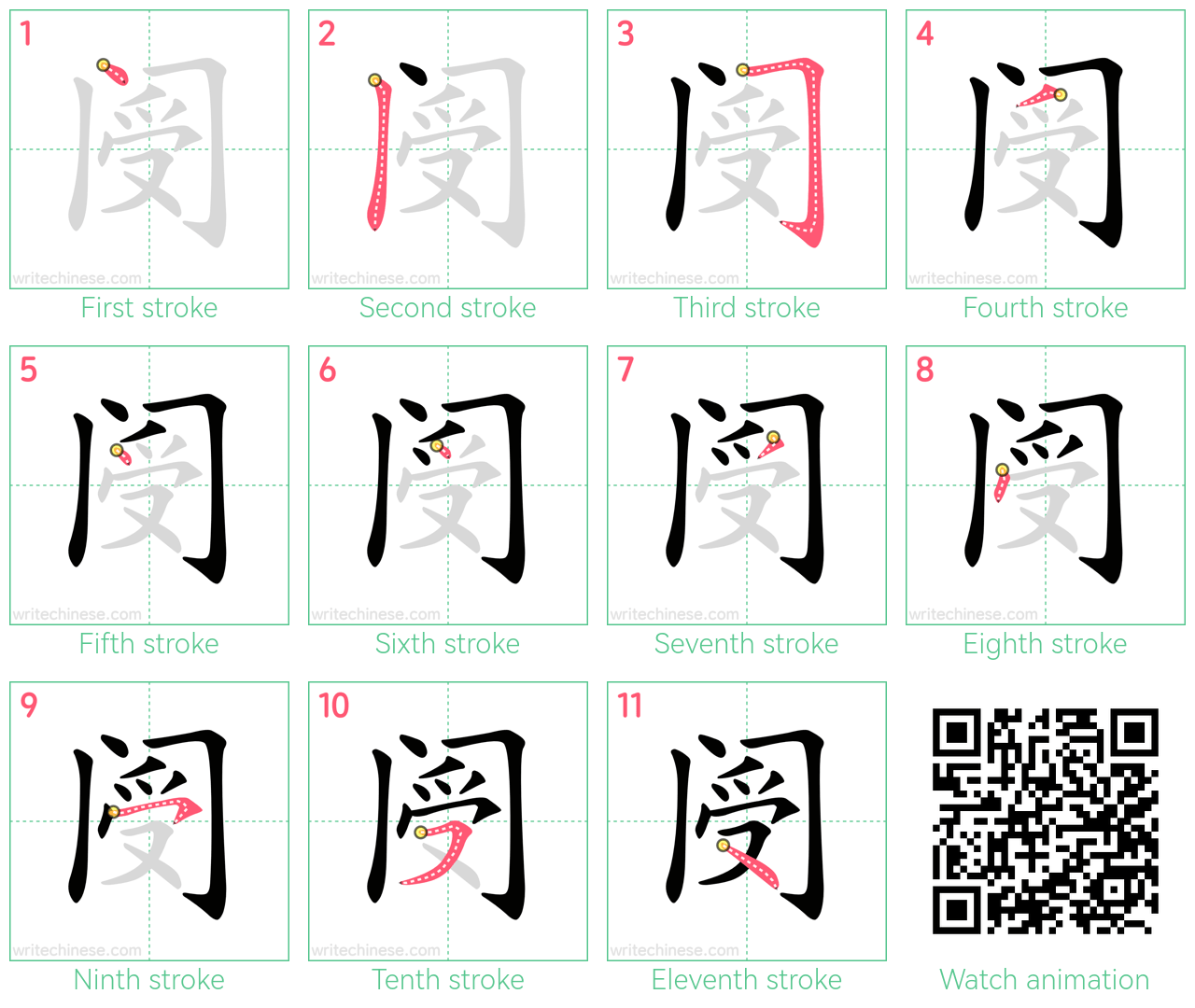 阌 step-by-step stroke order diagrams