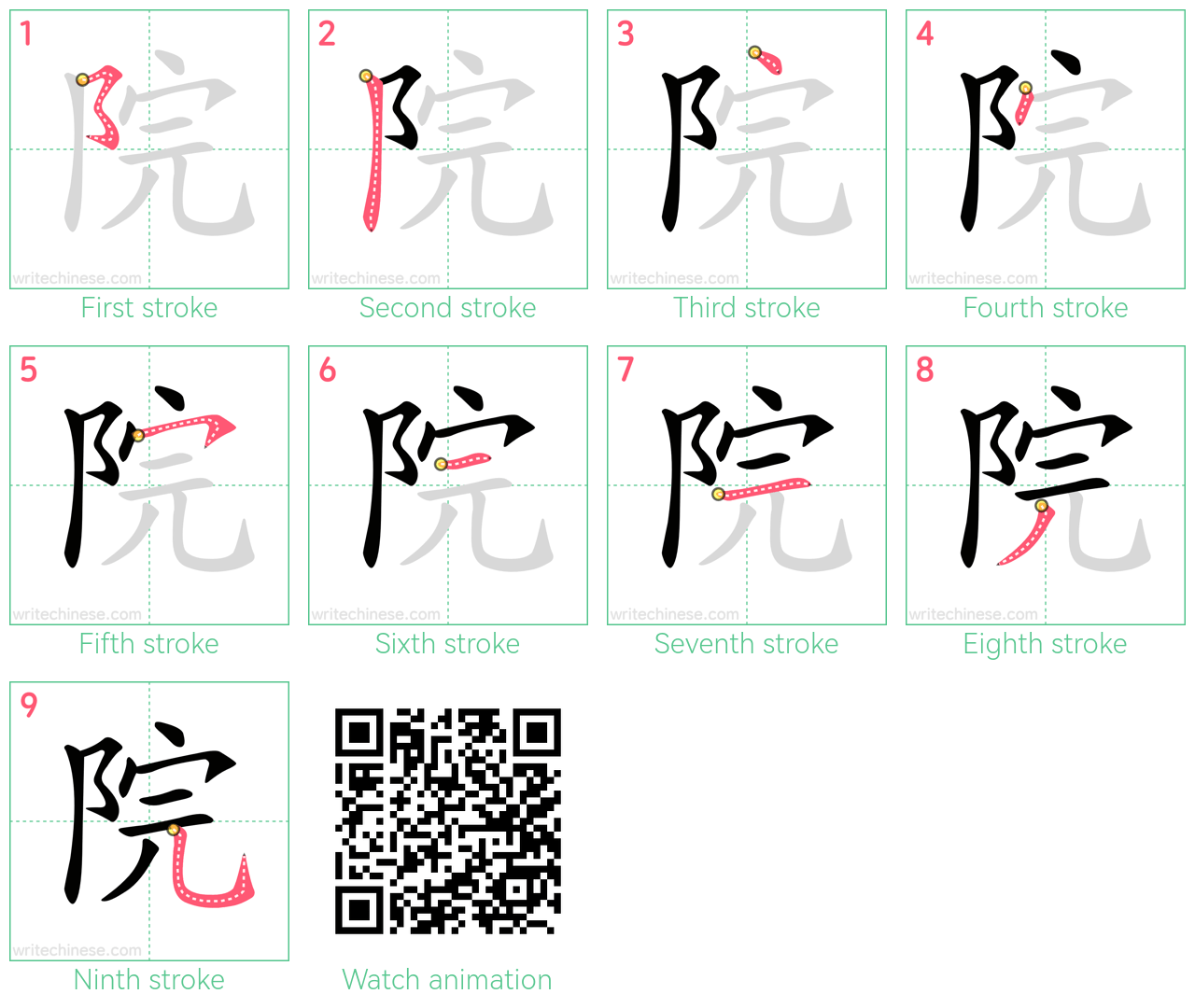 院 step-by-step stroke order diagrams