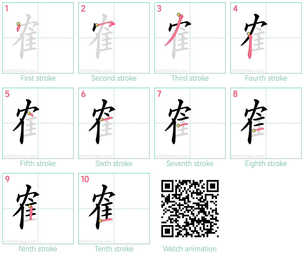 隺 step-by-step stroke order diagrams