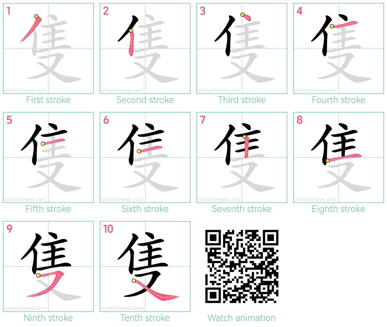 隻 step-by-step stroke order diagrams