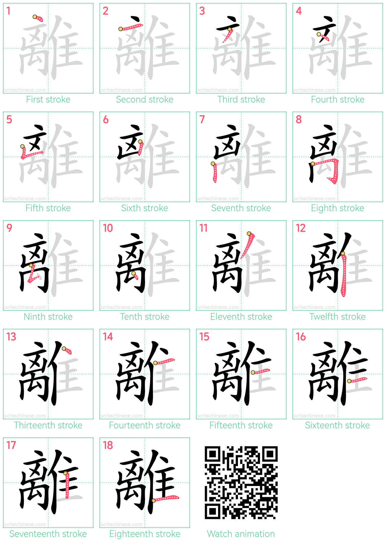 離 step-by-step stroke order diagrams