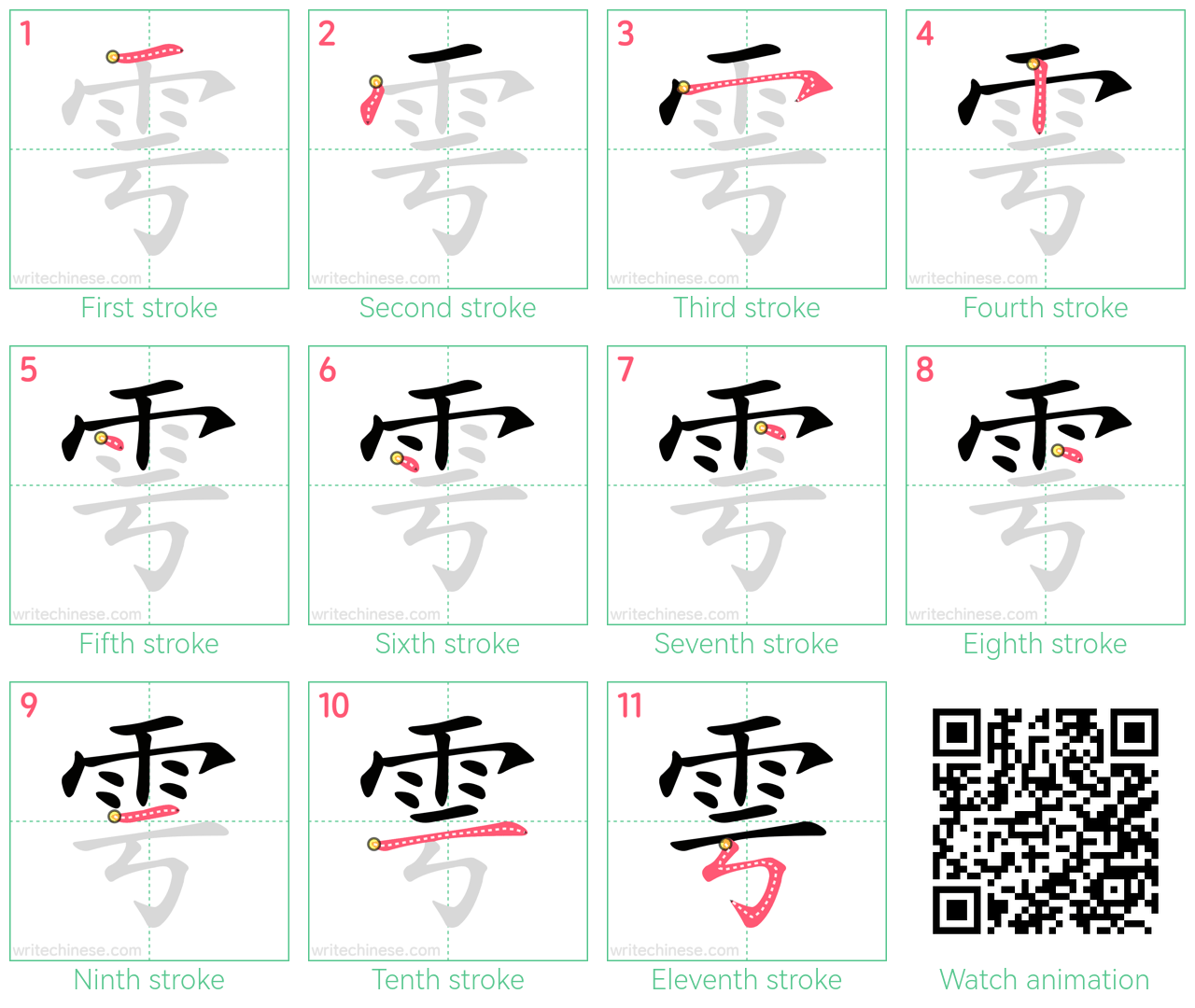 雩 step-by-step stroke order diagrams