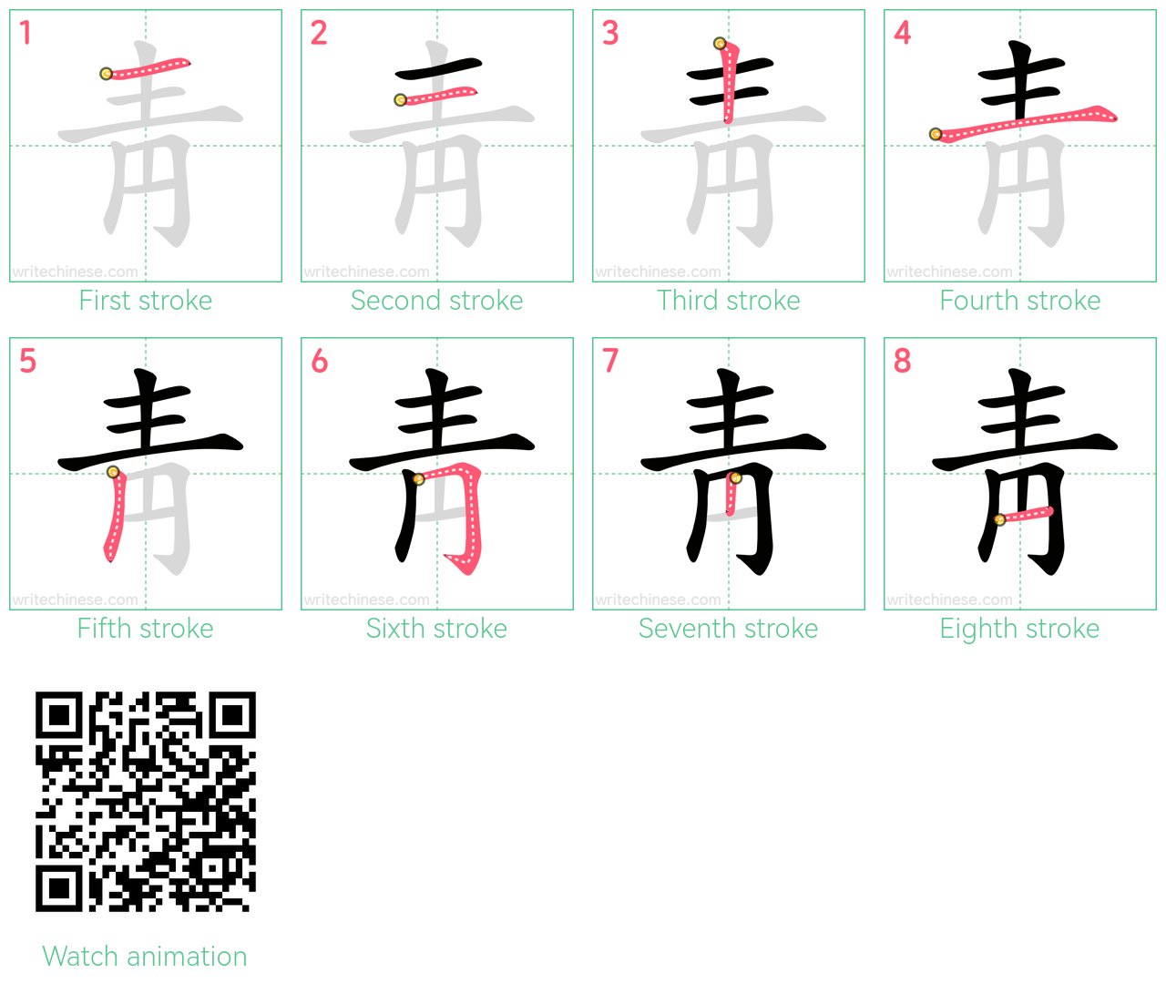 靑 step-by-step stroke order diagrams