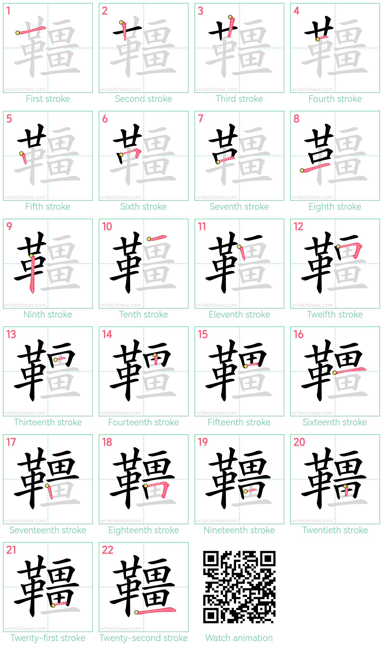 韁 step-by-step stroke order diagrams