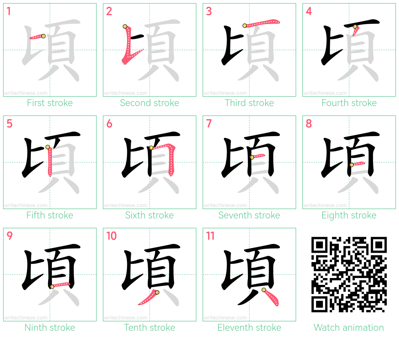 頃 step-by-step stroke order diagrams