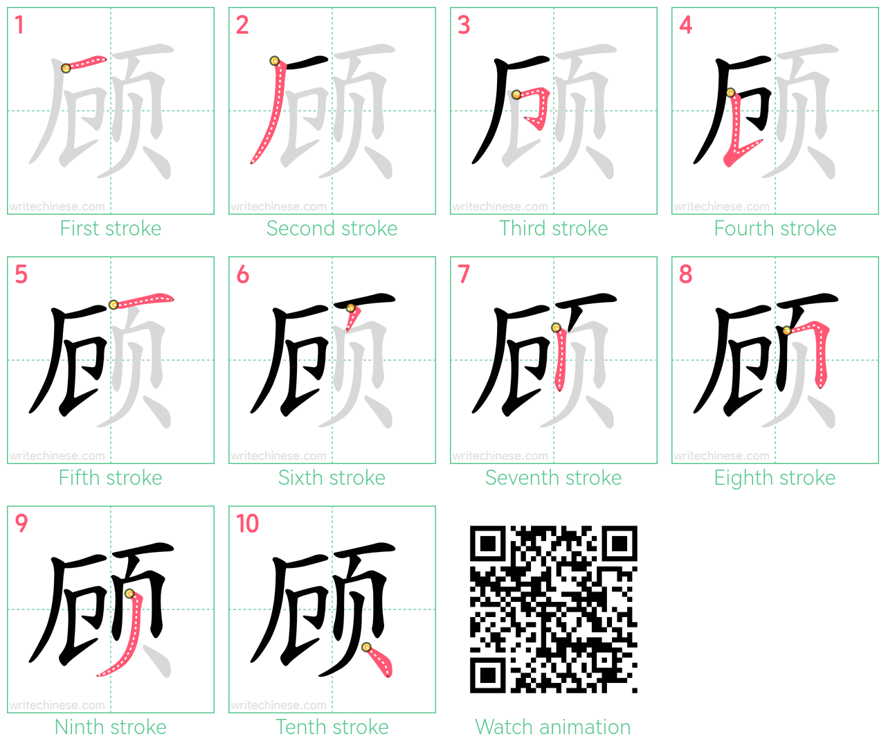 顾 step-by-step stroke order diagrams