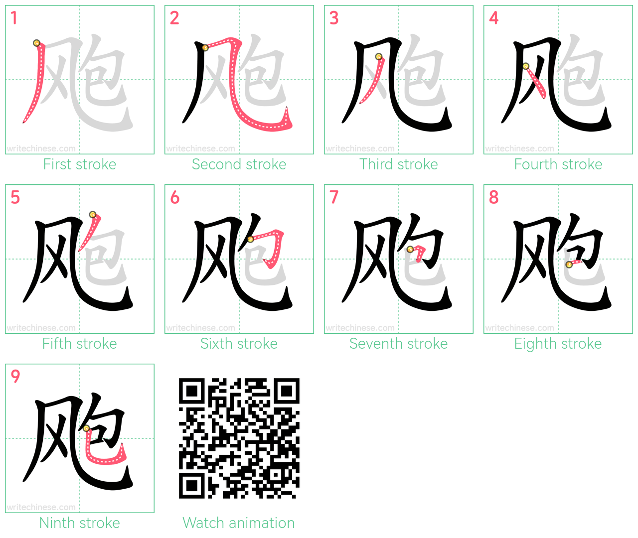 飑 step-by-step stroke order diagrams