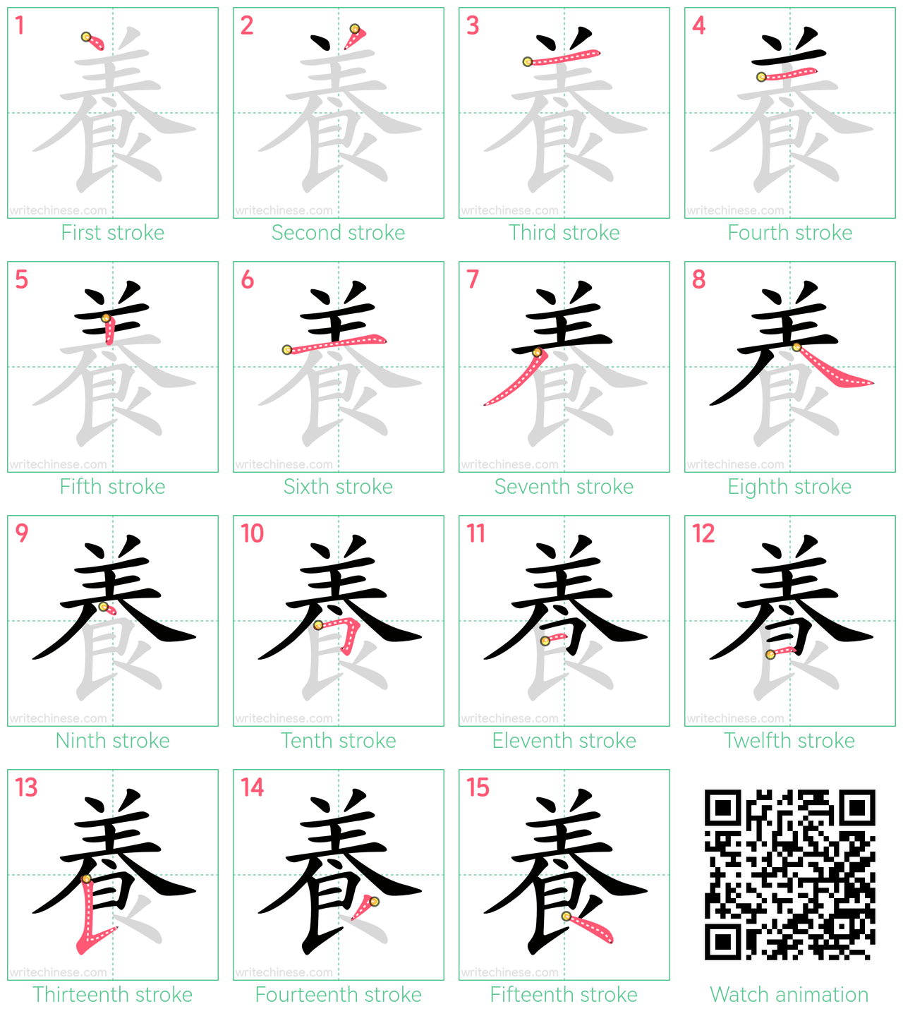 養 step-by-step stroke order diagrams
