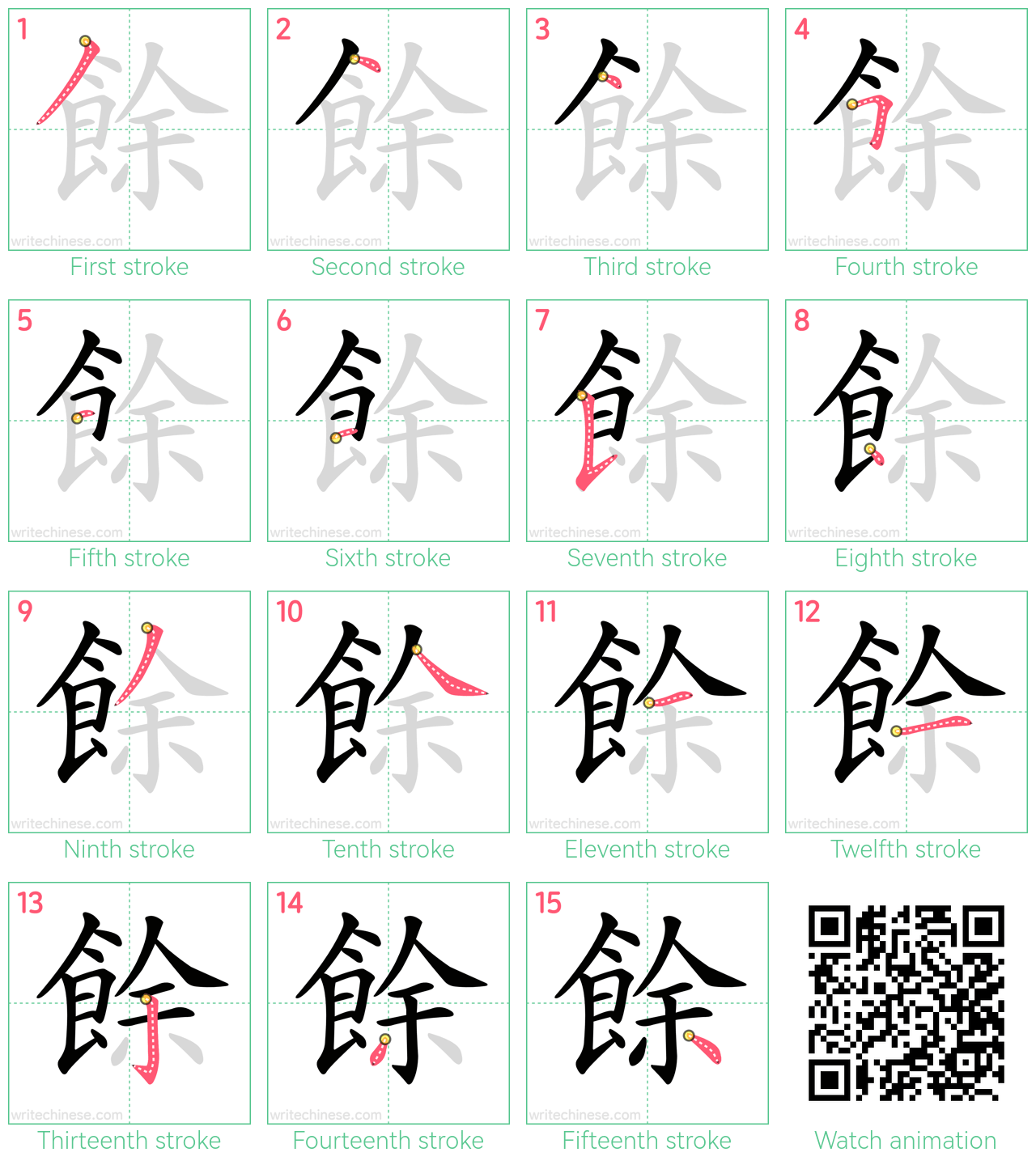 餘 step-by-step stroke order diagrams