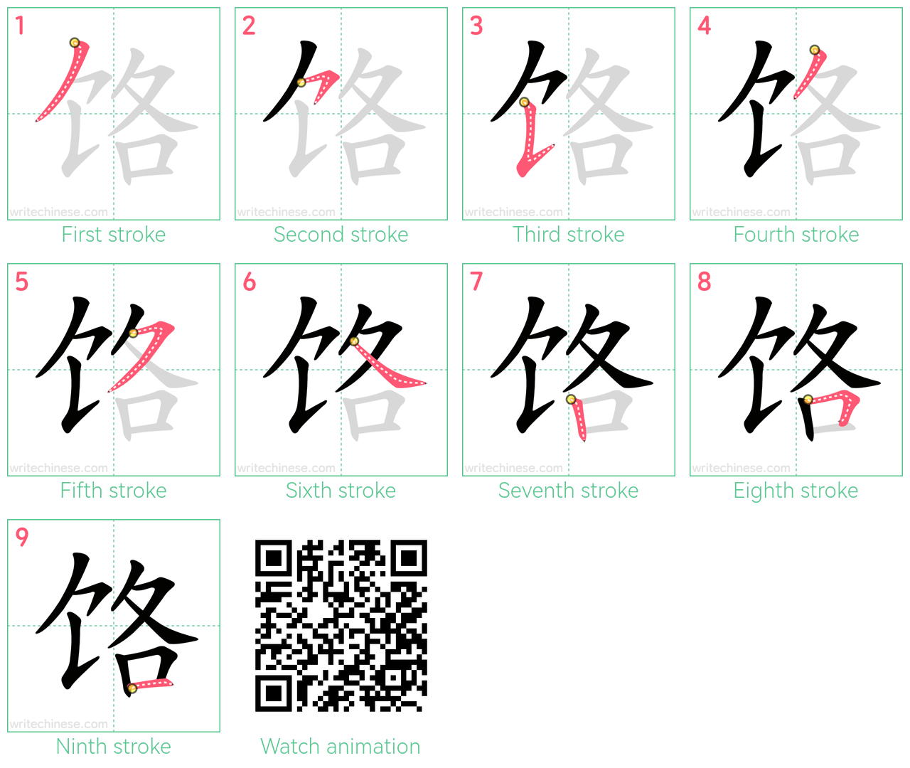 饹 step-by-step stroke order diagrams