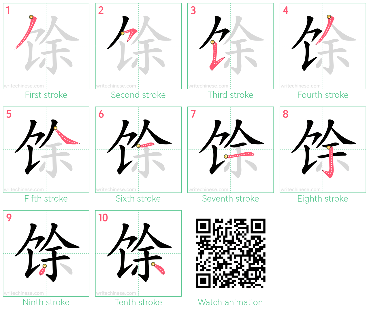 馀 step-by-step stroke order diagrams