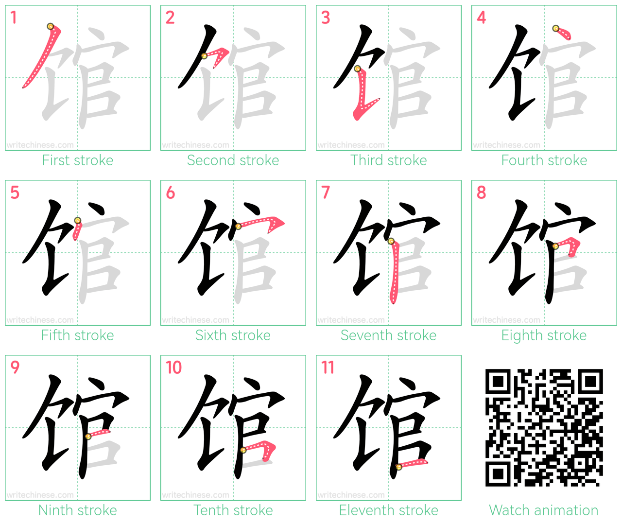 馆 step-by-step stroke order diagrams