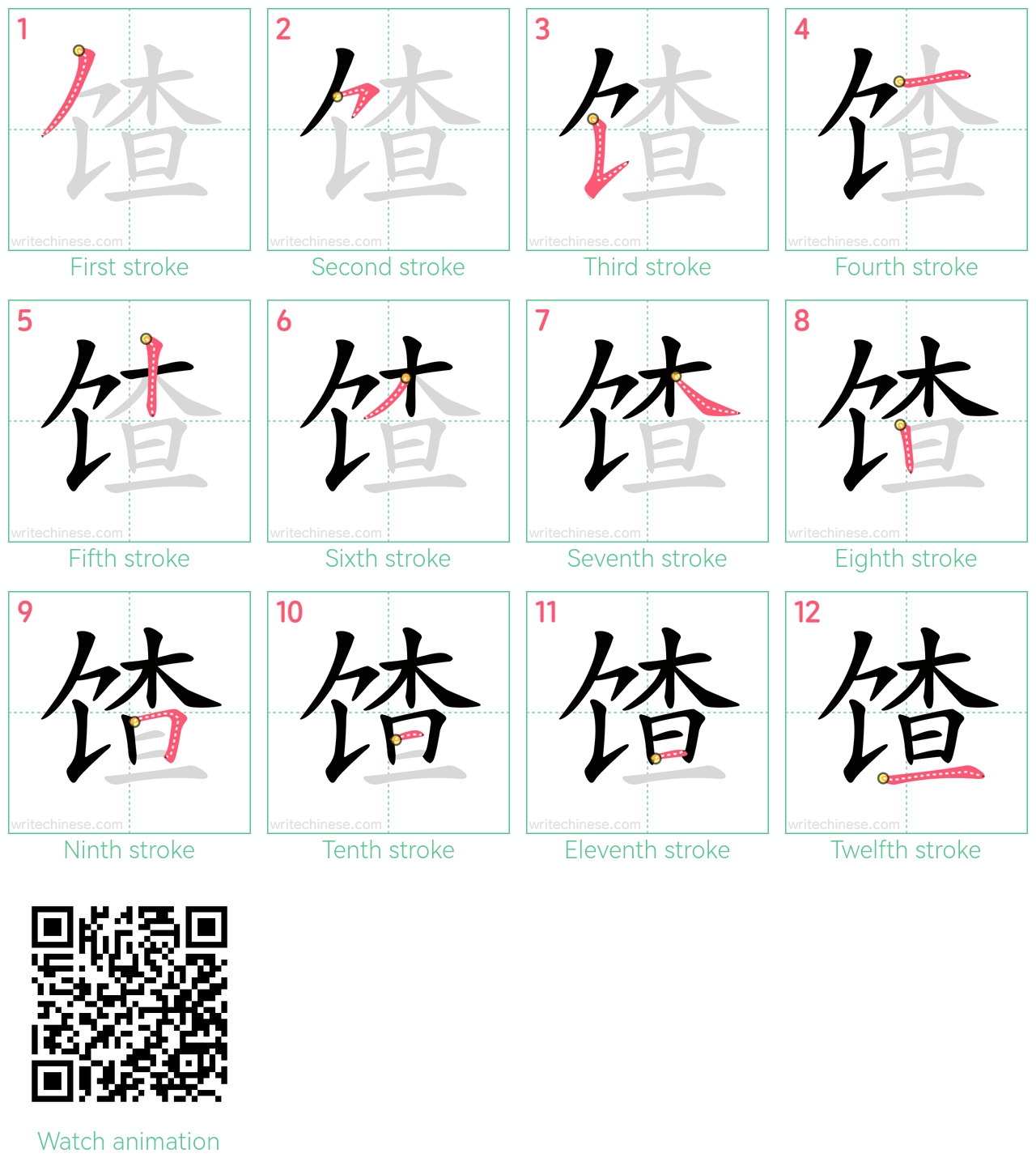 馇 step-by-step stroke order diagrams