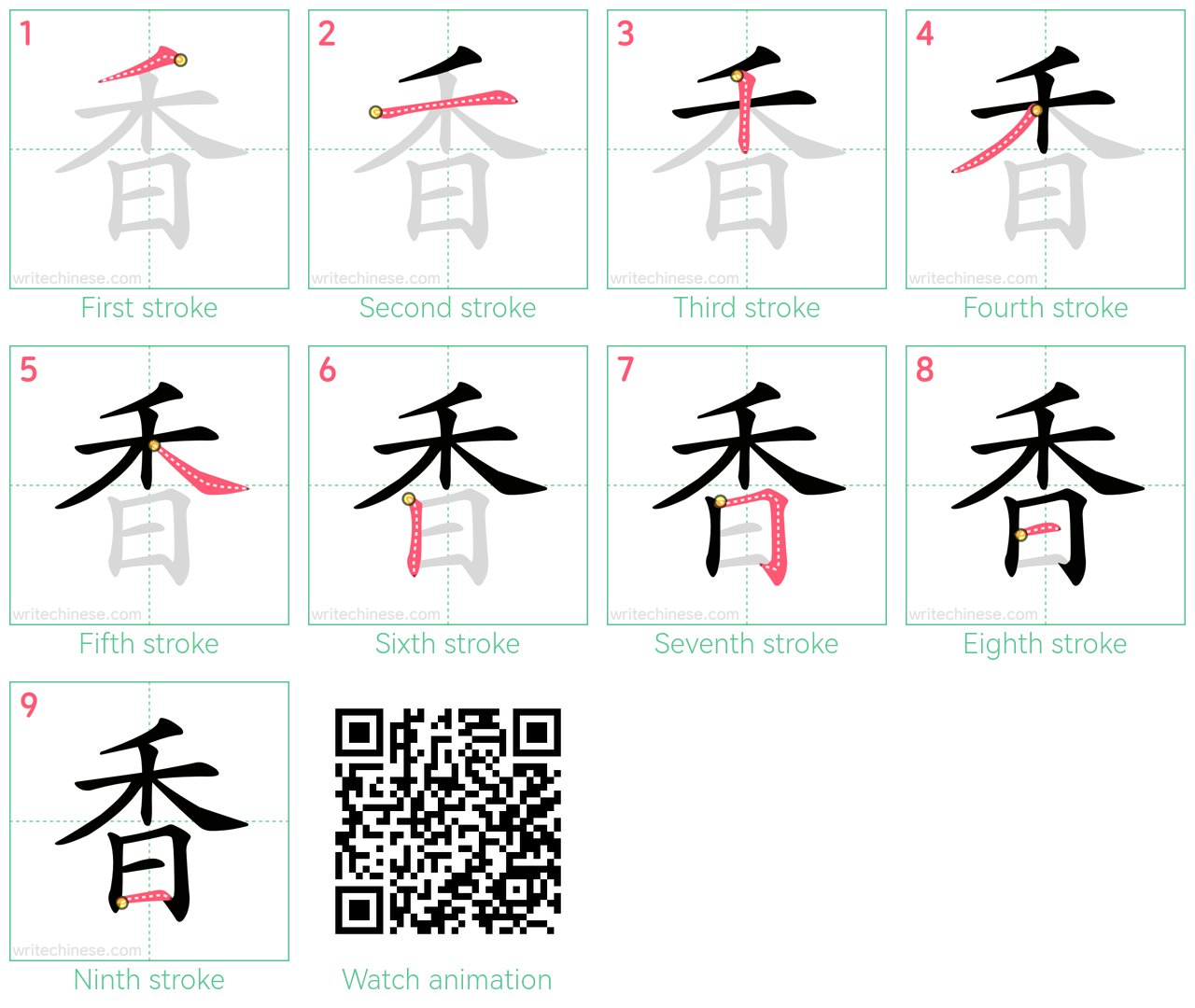 香 step-by-step stroke order diagrams