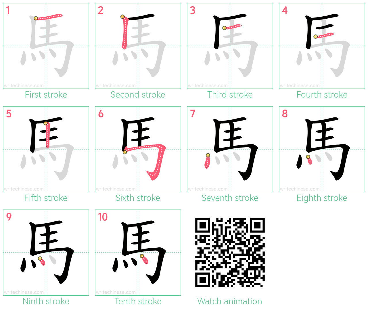 馬 step-by-step stroke order diagrams