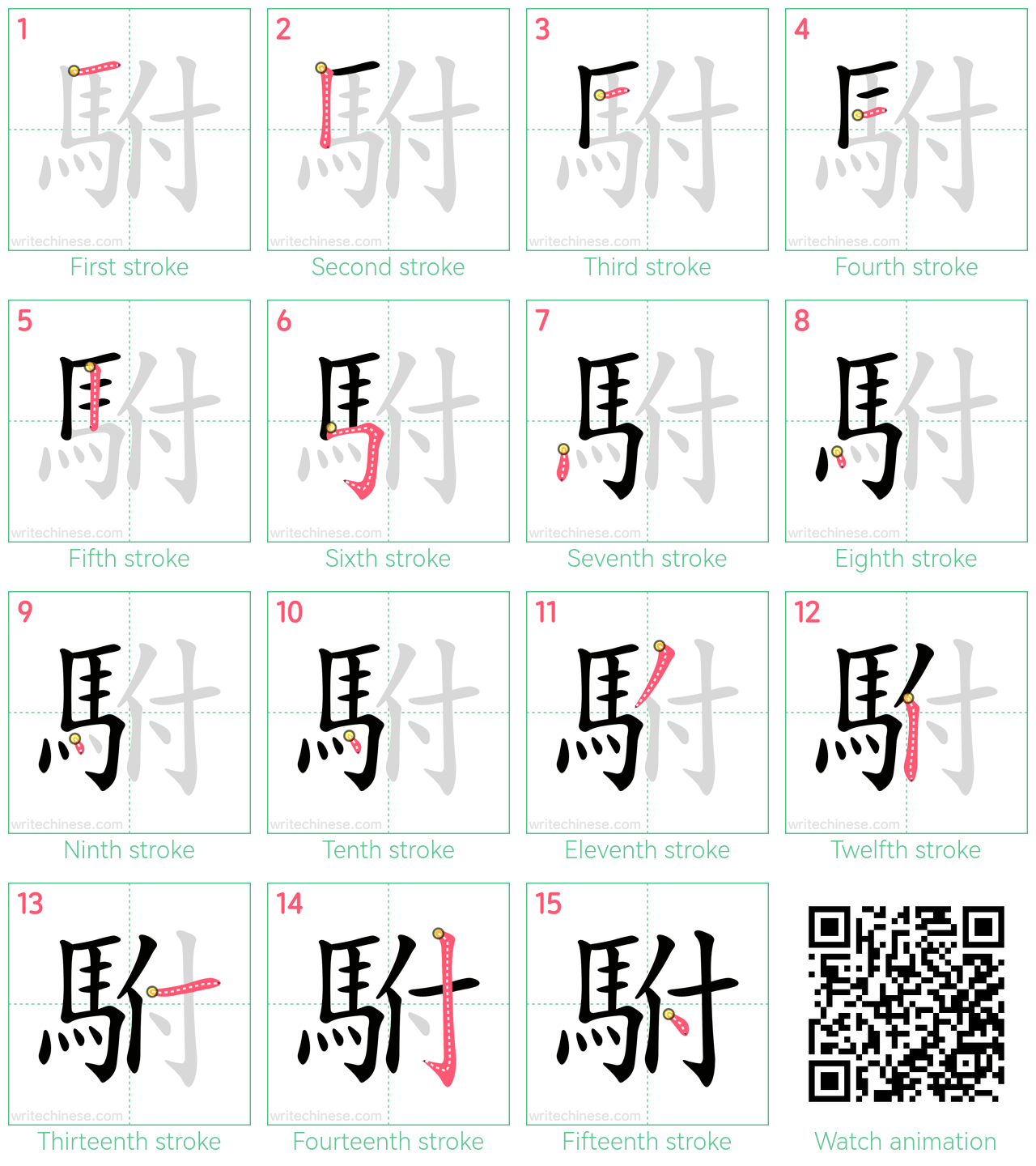 駙 step-by-step stroke order diagrams
