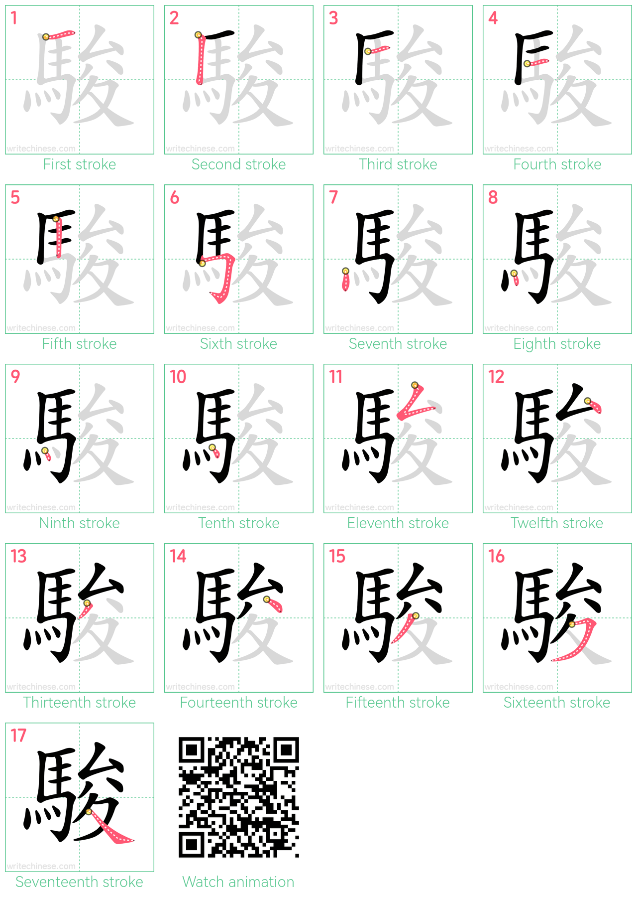 駿 step-by-step stroke order diagrams