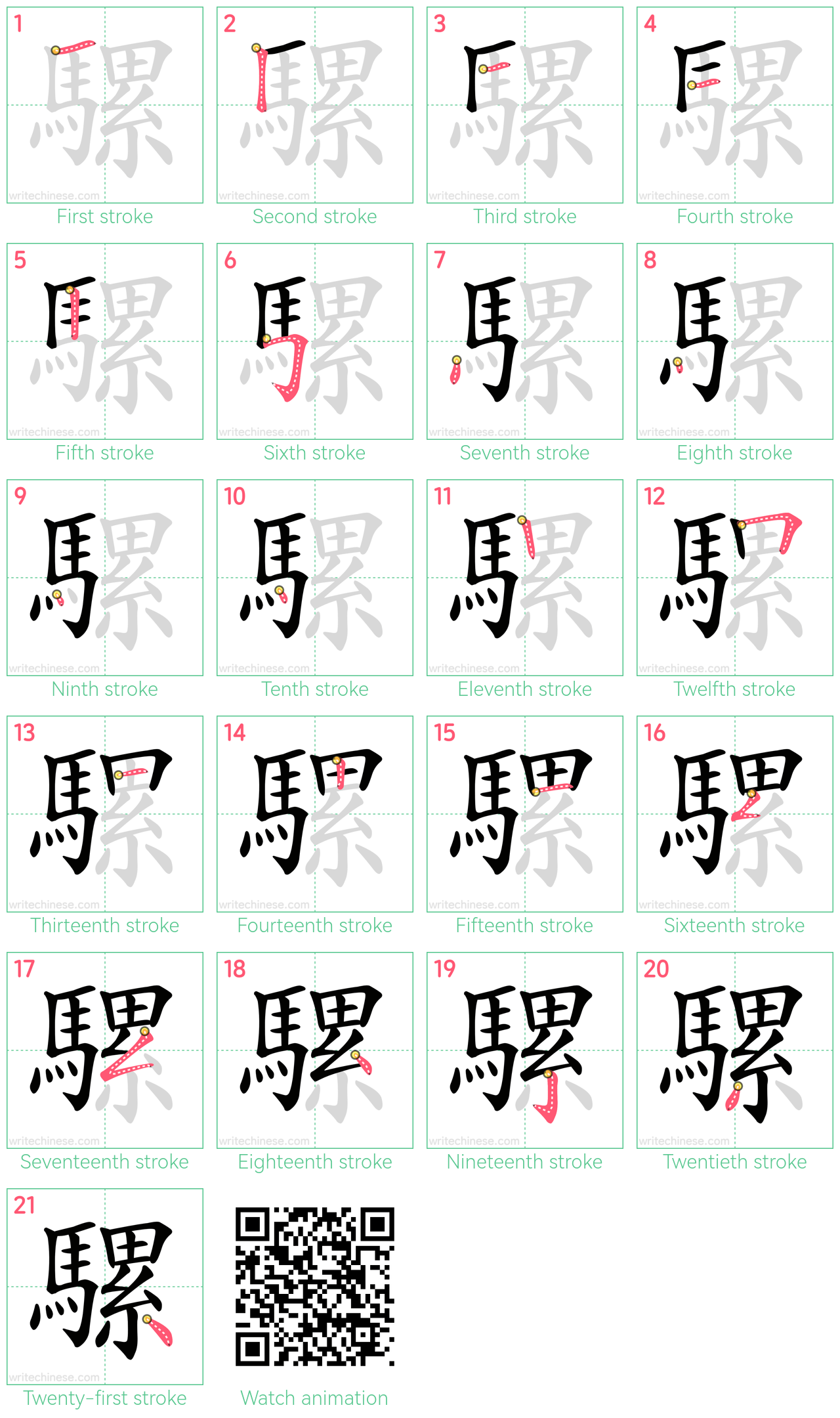 騾 step-by-step stroke order diagrams