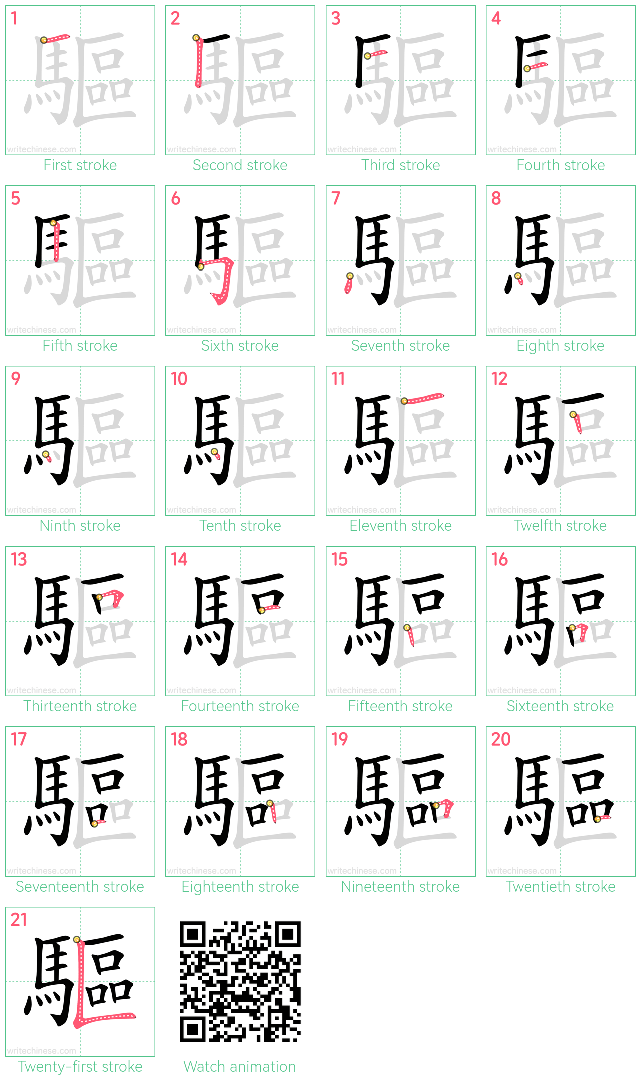 驅 step-by-step stroke order diagrams