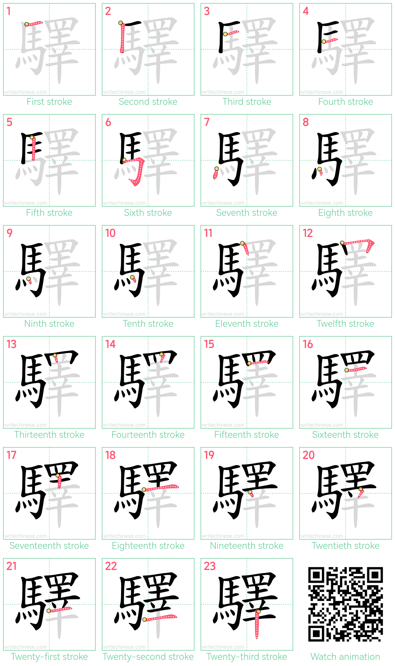 驛 step-by-step stroke order diagrams