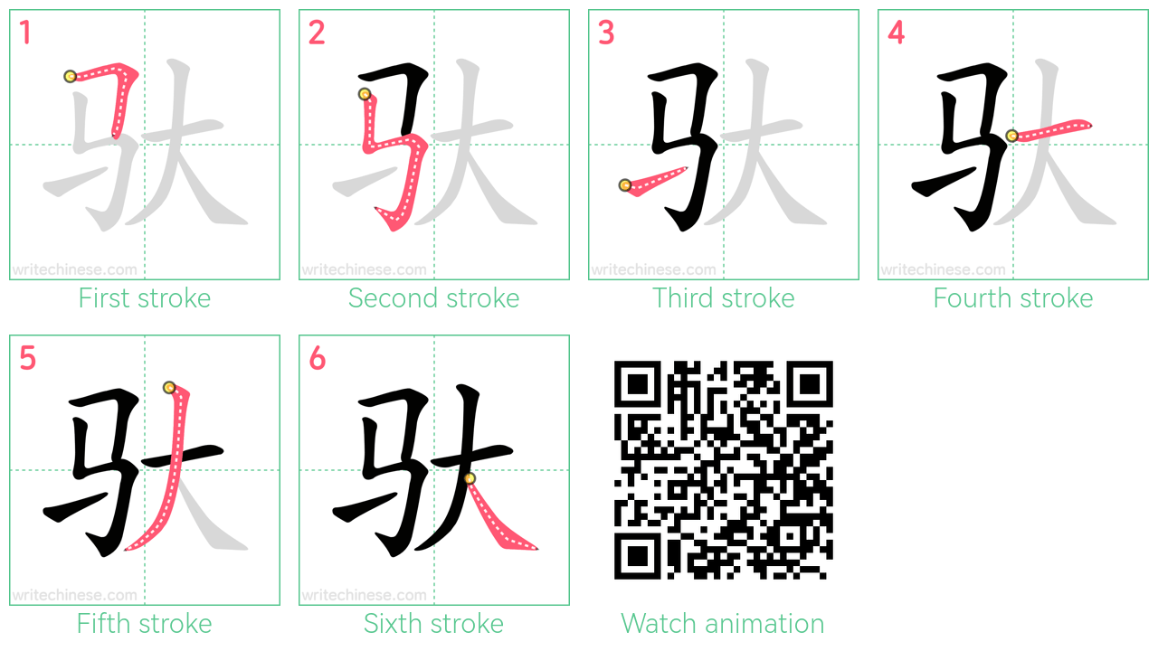 驮 step-by-step stroke order diagrams