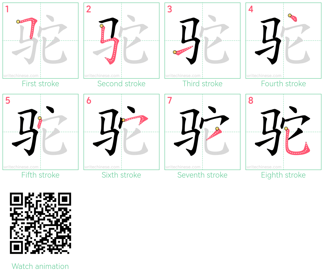 驼 step-by-step stroke order diagrams