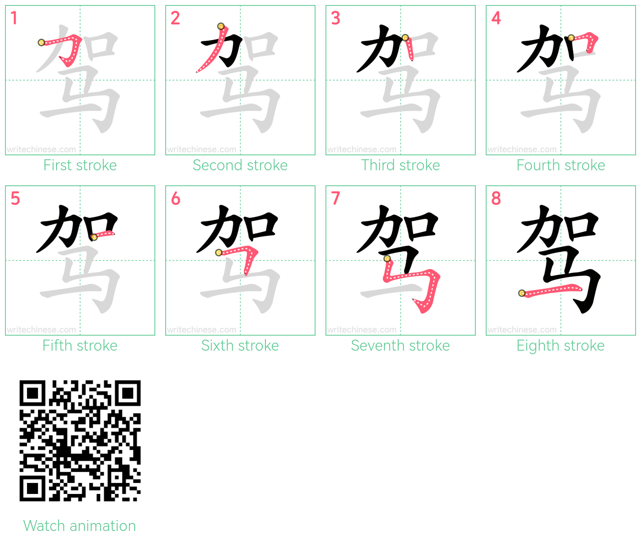 驾 step-by-step stroke order diagrams