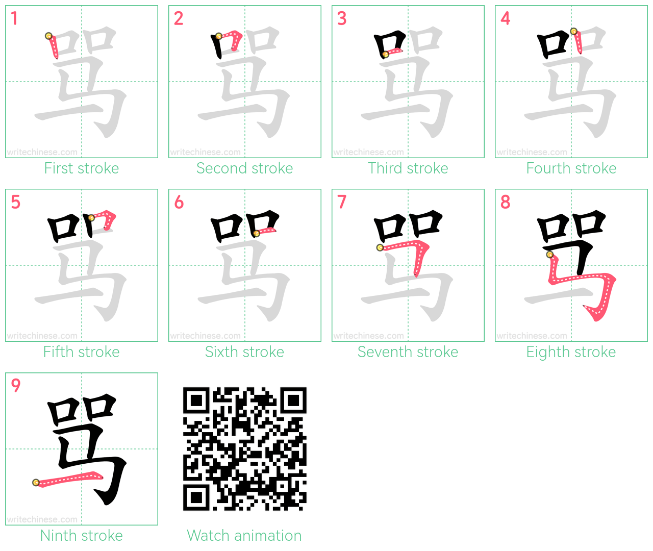 骂 step-by-step stroke order diagrams