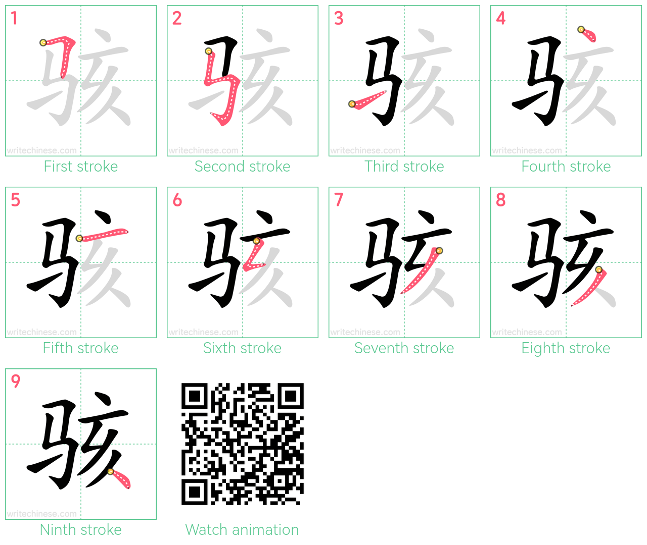骇 step-by-step stroke order diagrams