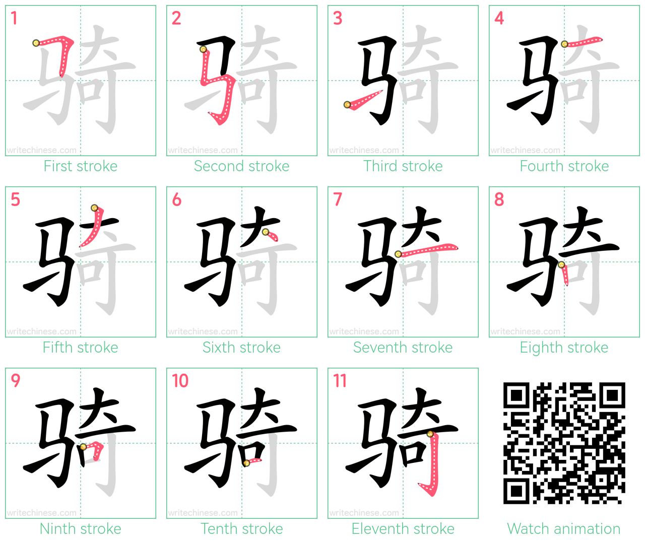 骑 step-by-step stroke order diagrams