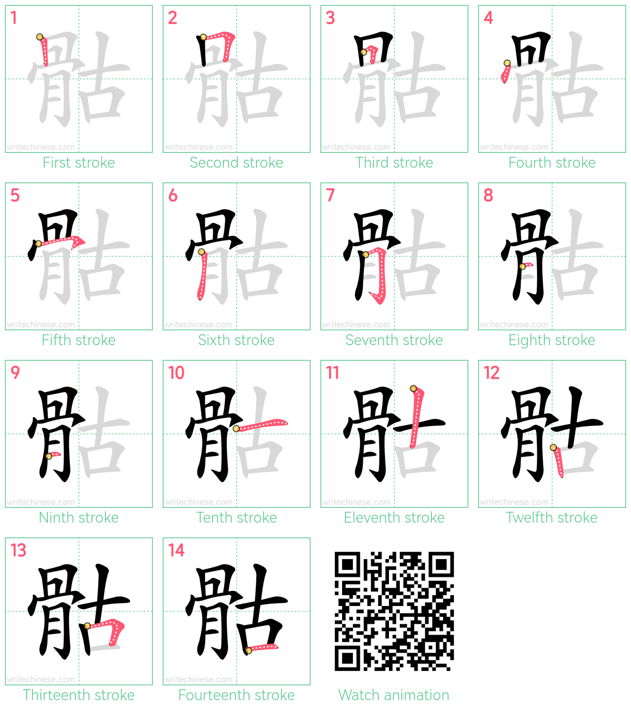 骷 step-by-step stroke order diagrams