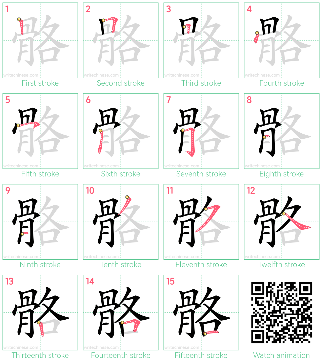 骼 step-by-step stroke order diagrams